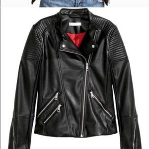 H&M black faux leather jacket, red interior